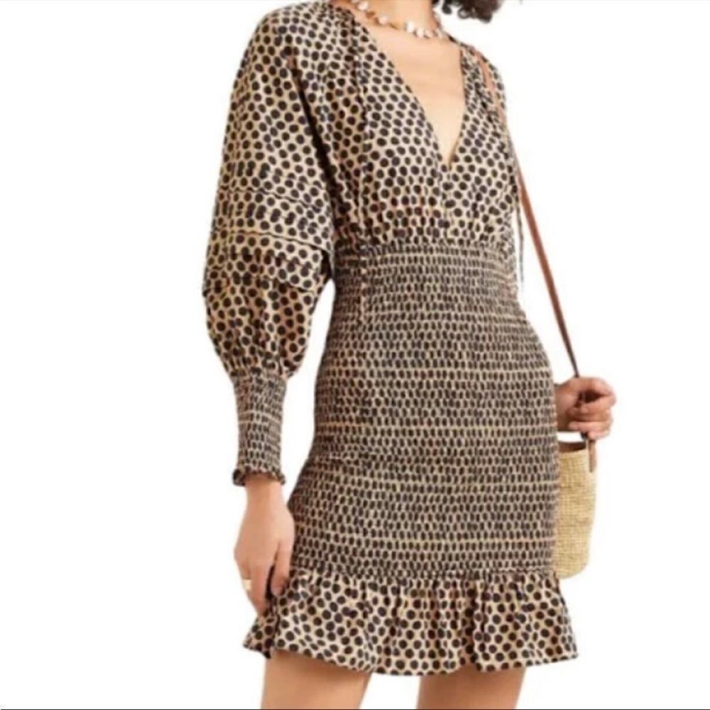 RHODE Anya Tan Black Polka-dot Mini Dress